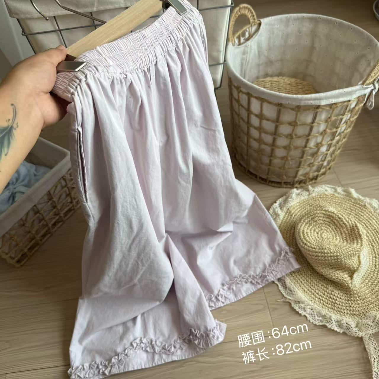 小柒家Y432-高腰休闲风防走光透气阔腿裤复古休闲裤夏季