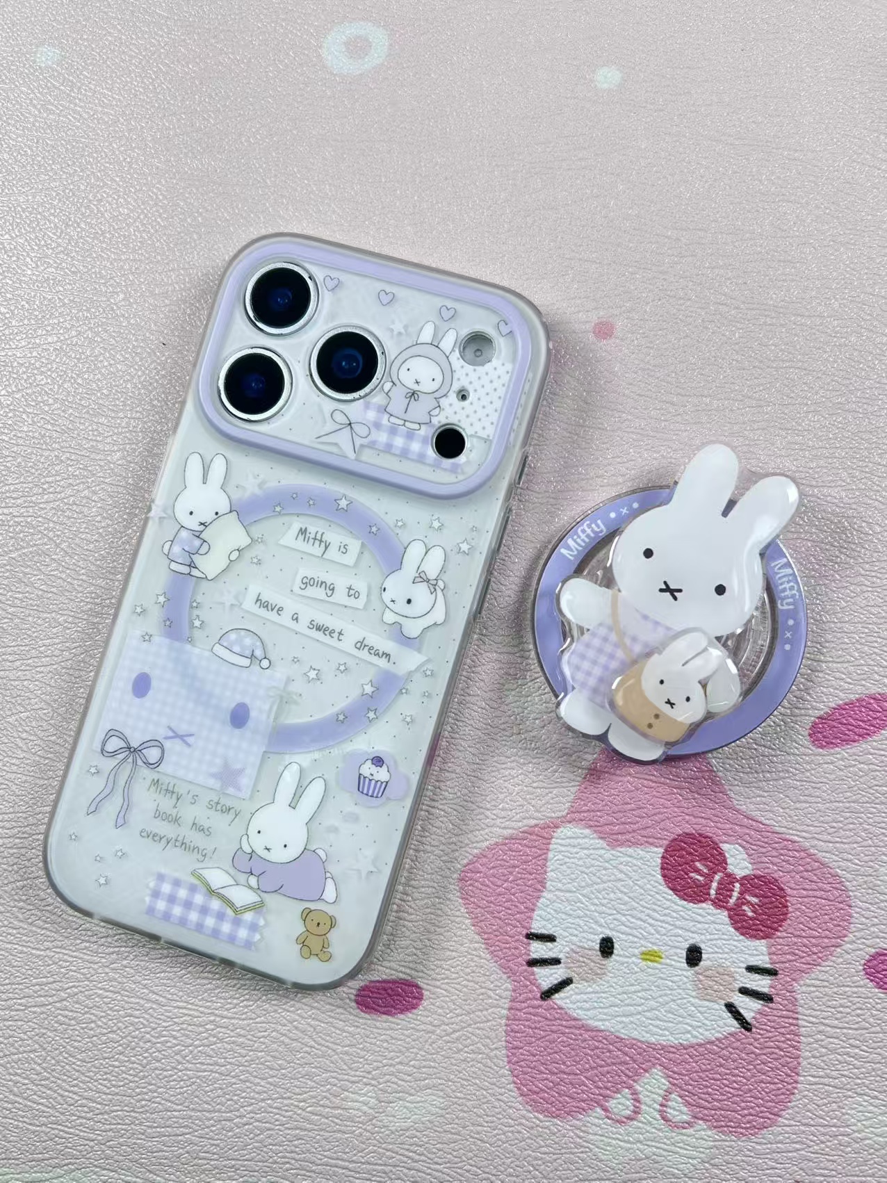 紫色系背包米菲兔转转imd双层磁吸手机壳一套