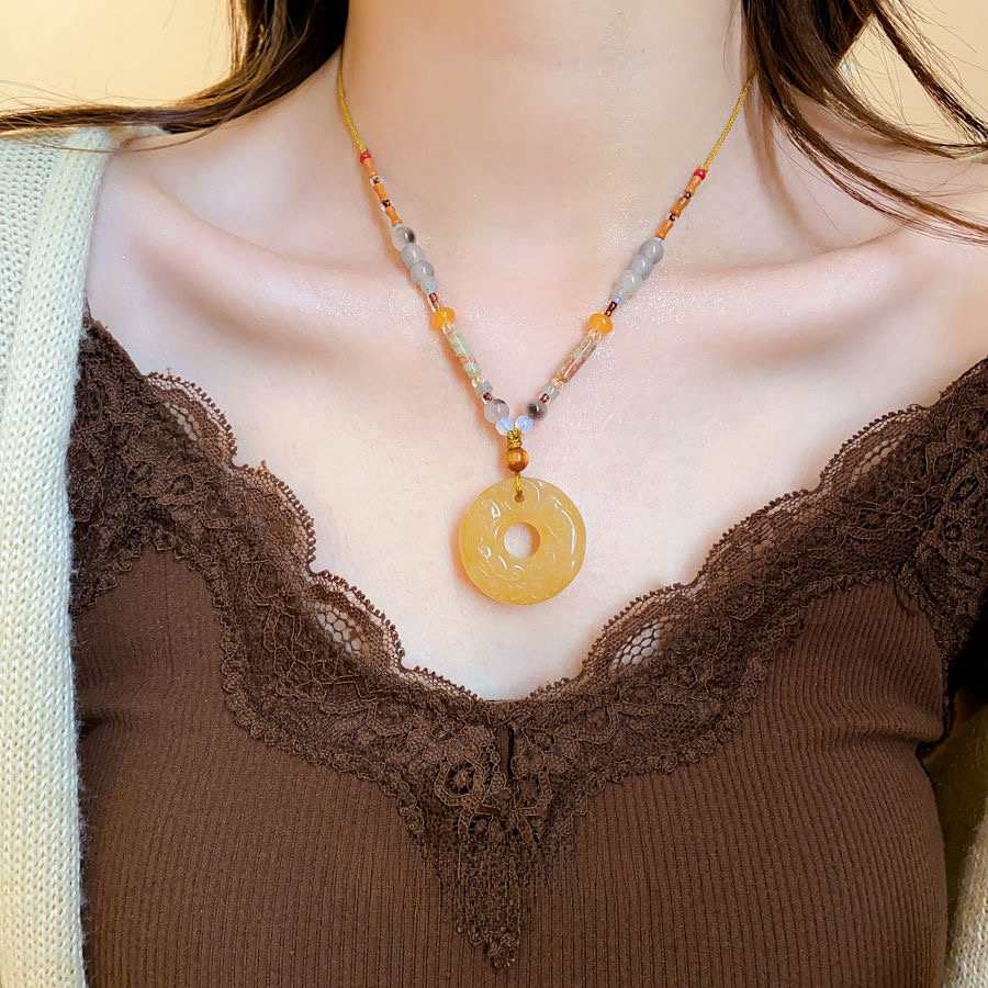 非金属树脂项链 时尚民族风竹节圆形吊坠项链时尚潮流百搭项饰女