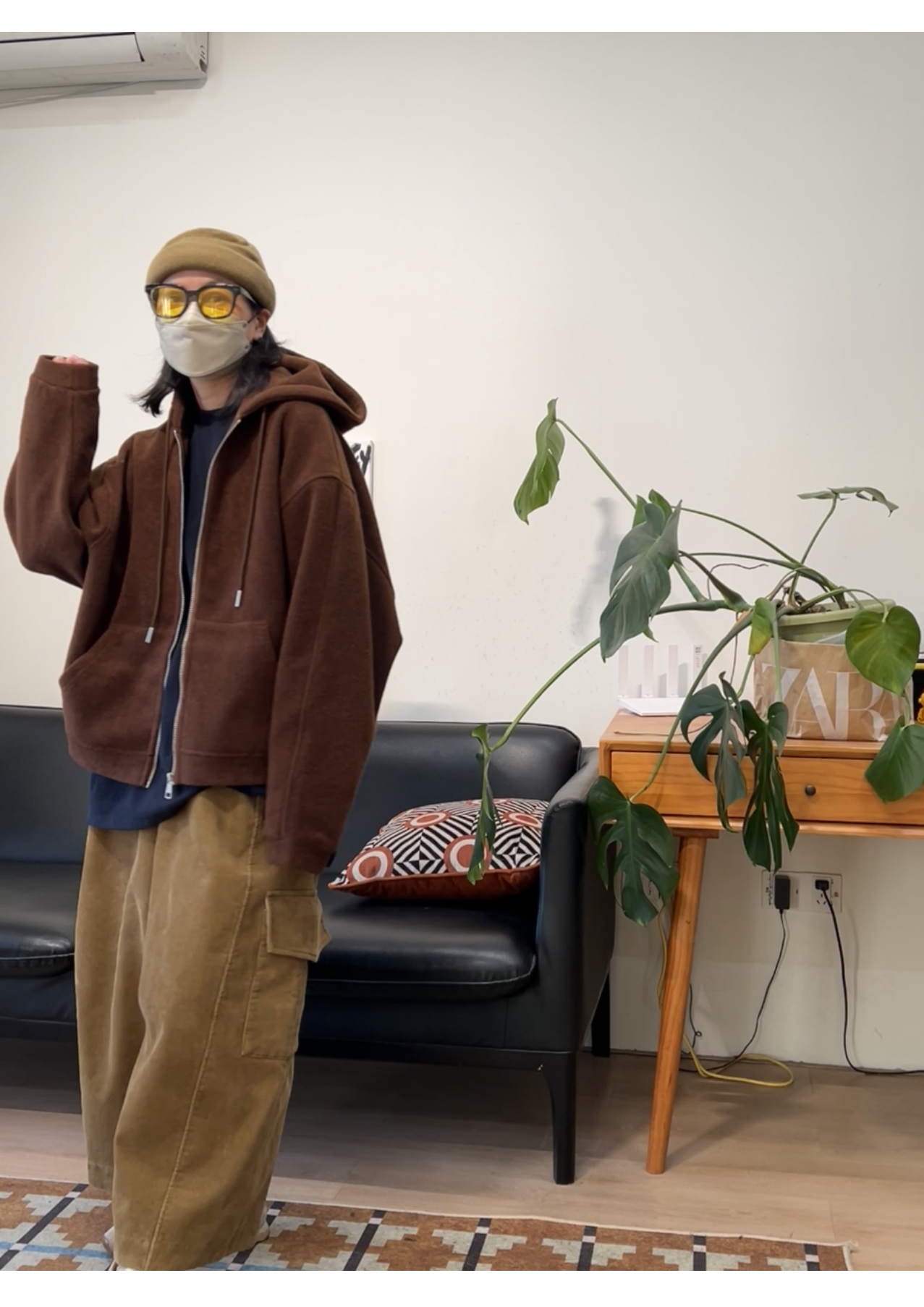 日系复古高级羊毛款宽松带帽卫衣外套