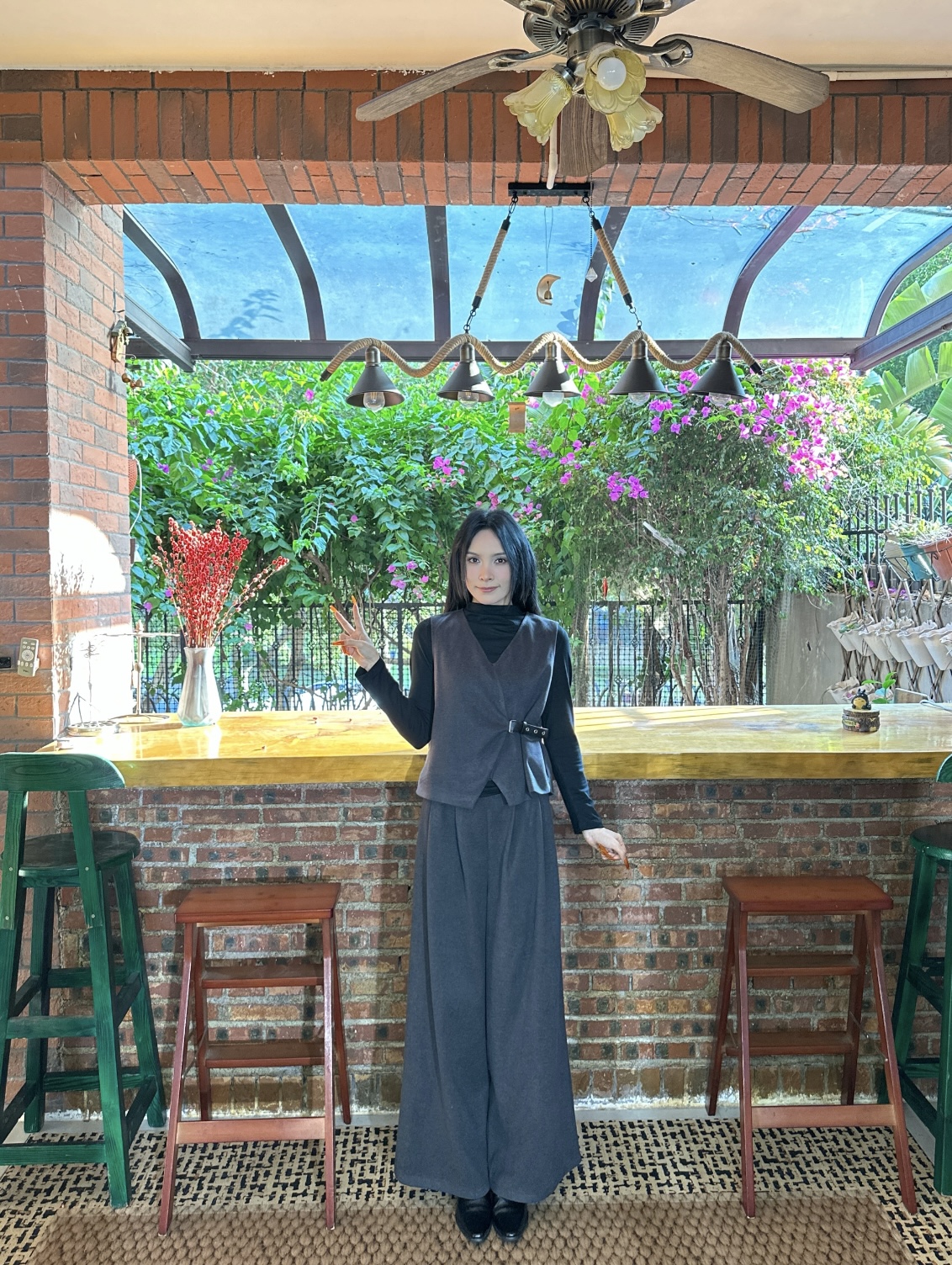 A&N   【小岛微风】秋冬新款长袖打底毛呢马甲阔腿裤三件套