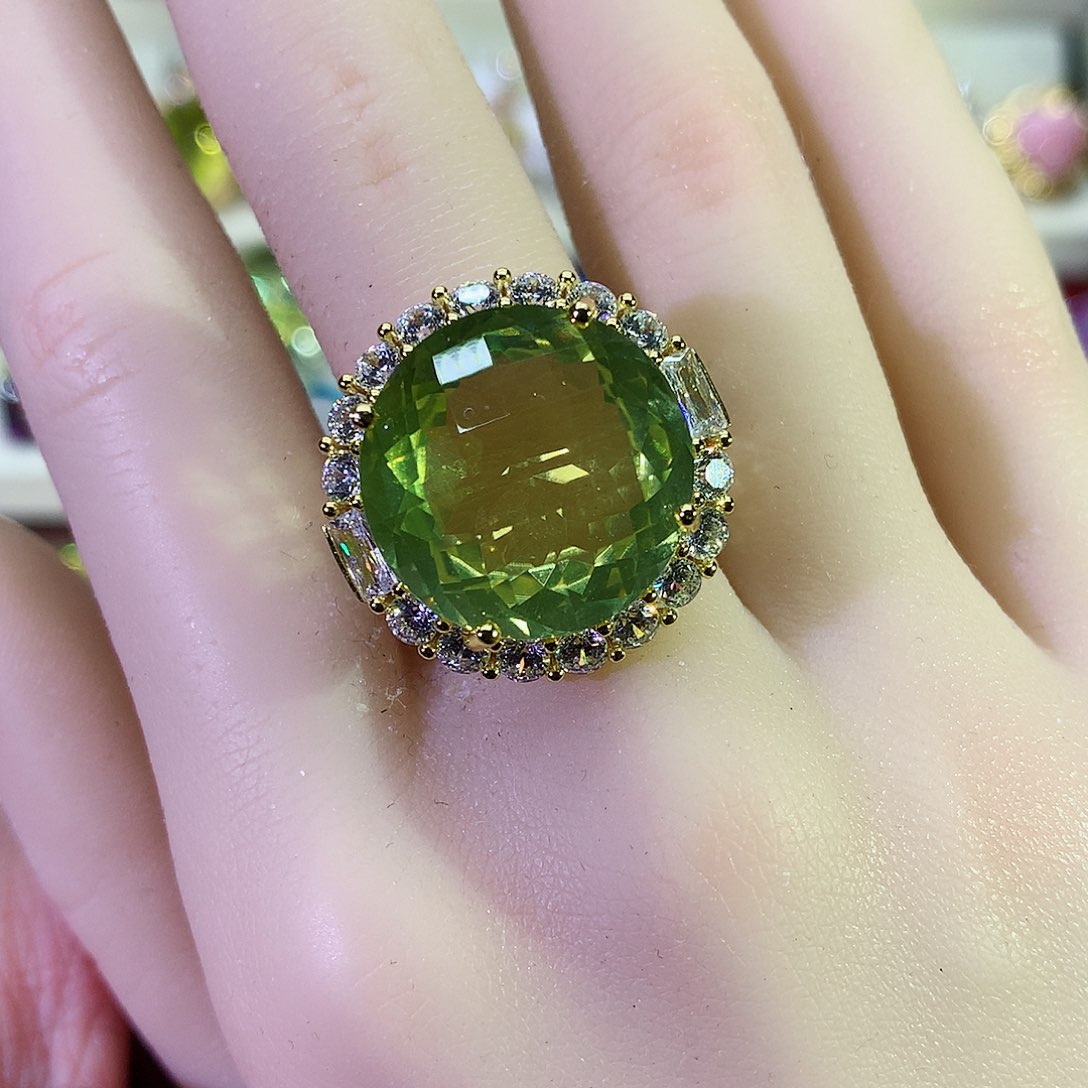 黄晶戒指银S925镀金镶嵌