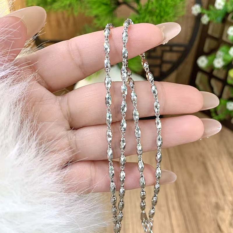 铂金项链pt950铂金吊坠素链橄榄珠镭射毛衣项链铂金首饰生日礼物