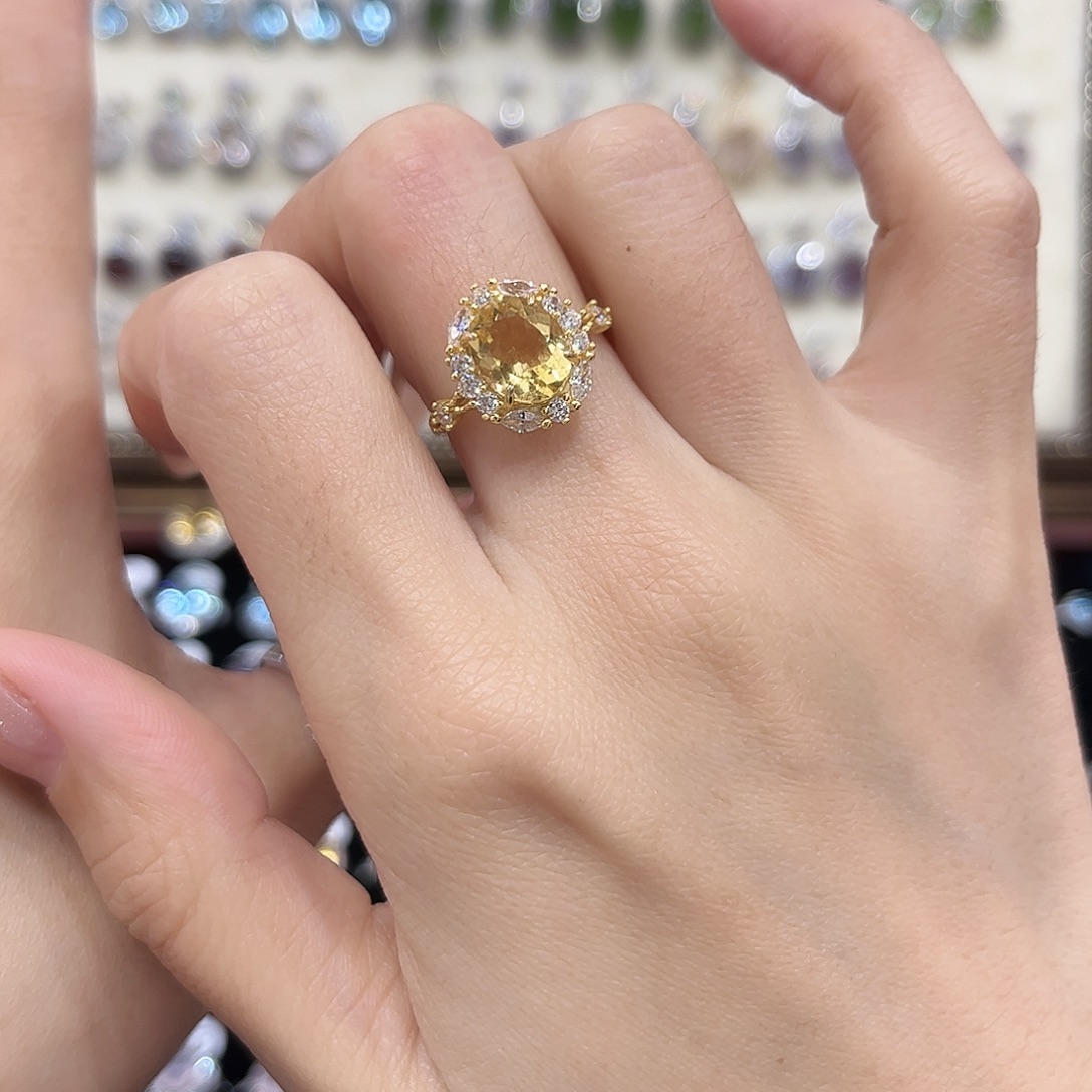 C****戒指黄晶银S925镶嵌金托托不保色