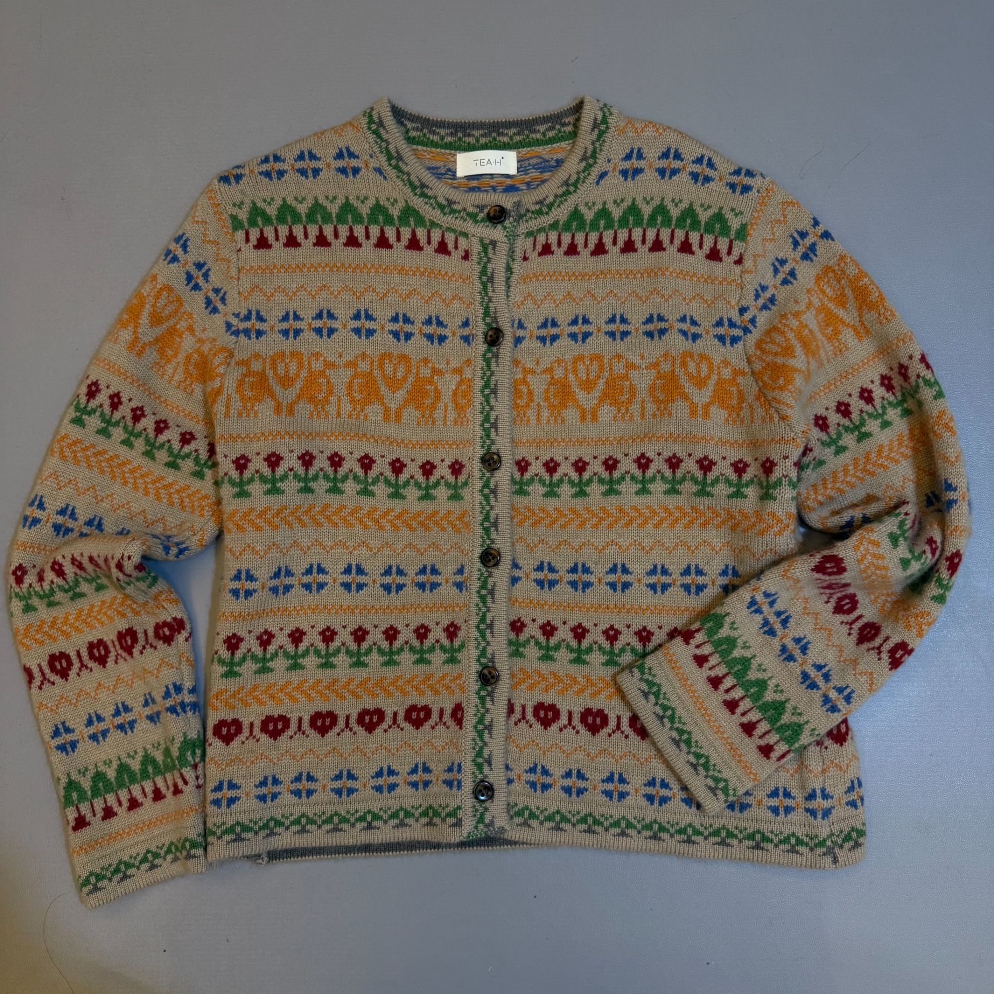 【NO退NO换】欧货【费尔岛】提花民族风针织包袖圆领毛针织衫