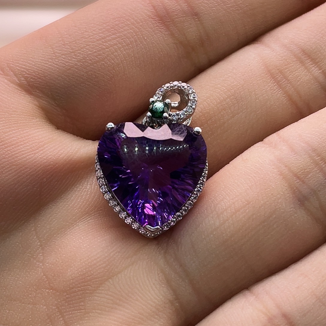 颈饰银S925镶嵌水晶紫水晶吊坠