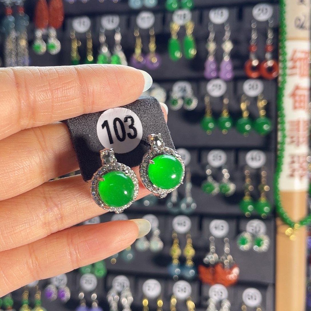 翡翠银S925镶嵌耳饰103