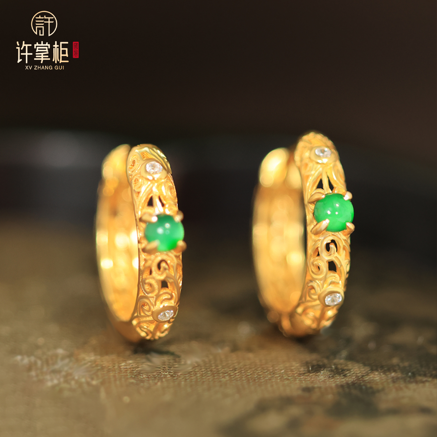 YGY｜S925银镶嵌蛋面镂空花丝耳扣天然翡翠A货古典高级新中式耳饰