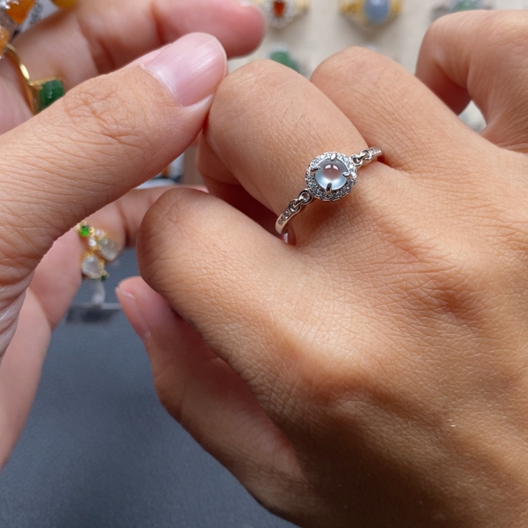 高***方翡翠银S925镶嵌戒指