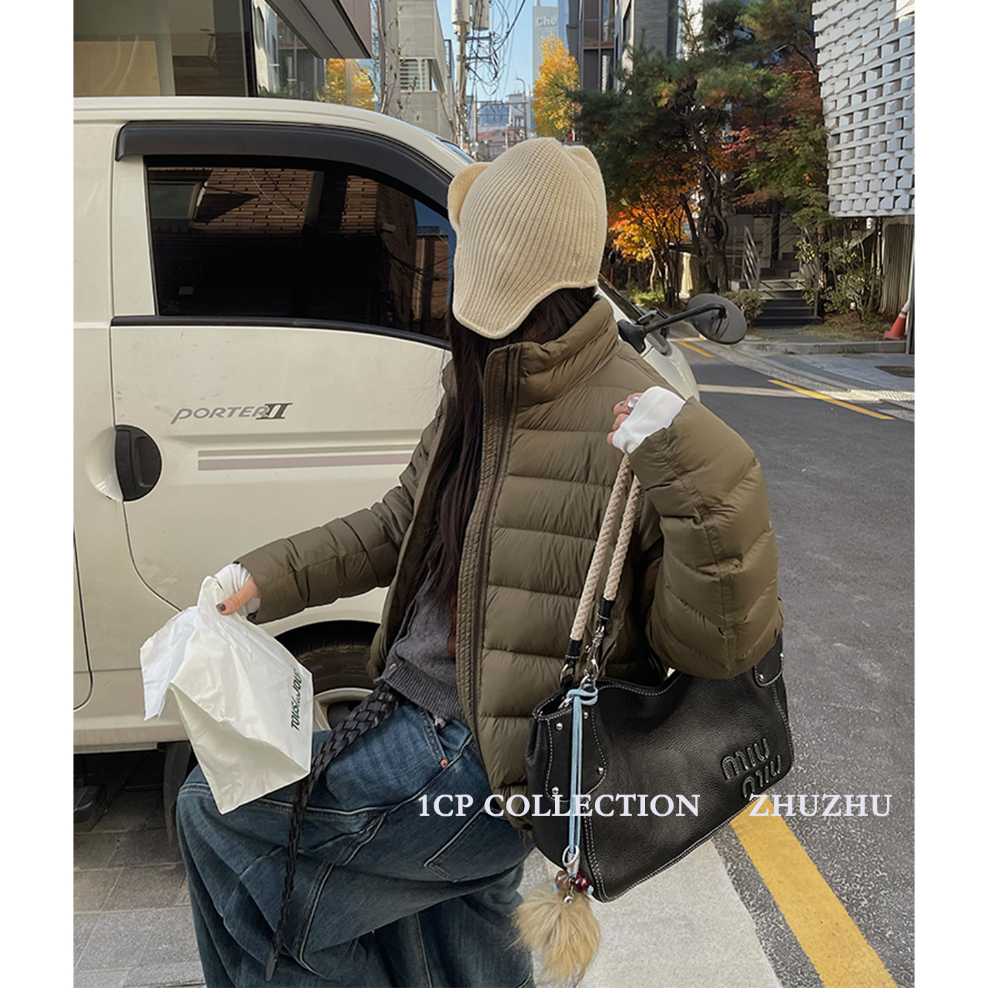 1CP 绿色90白鸭绒排骨女2025冬季新款保暖黑色长袖拉链外套