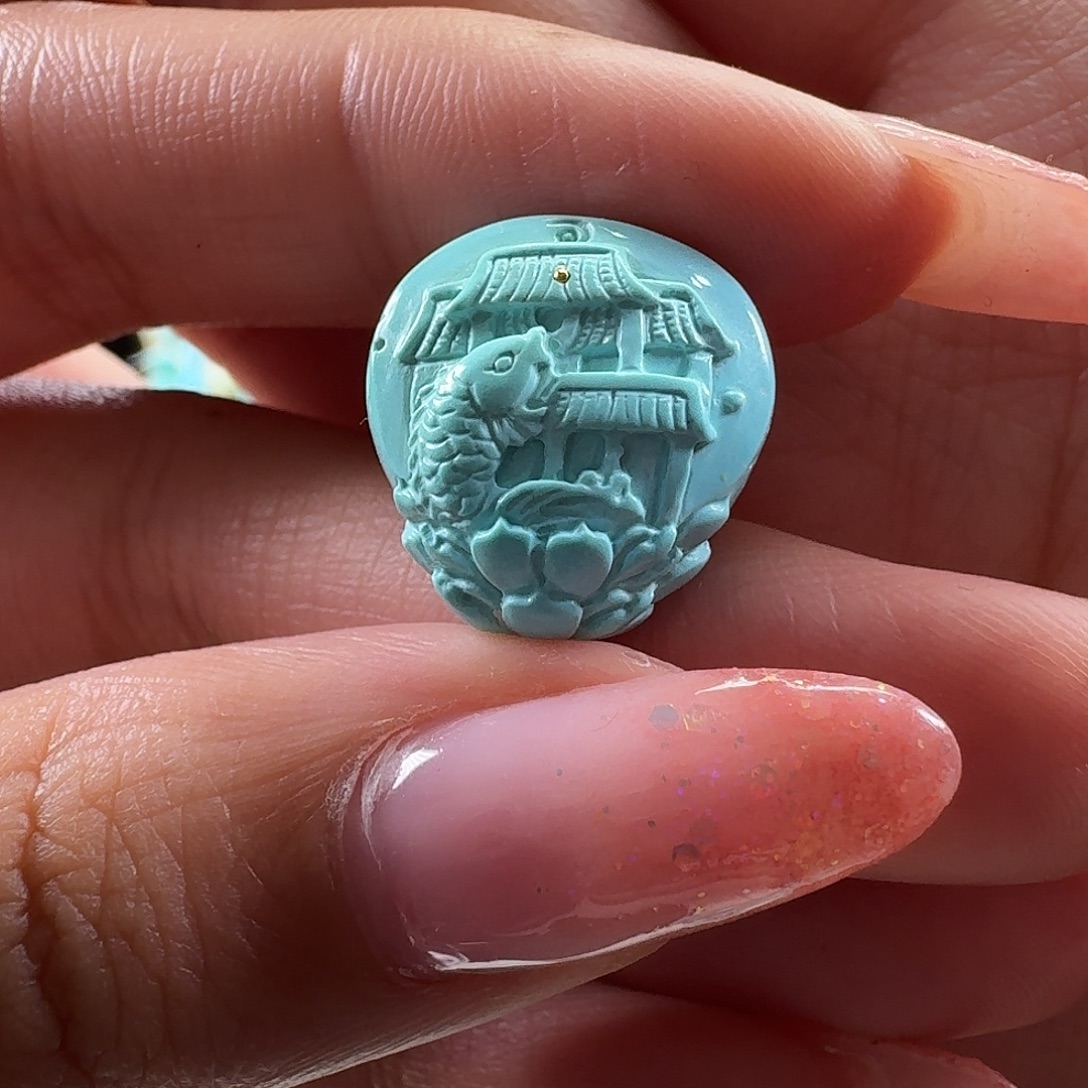 绿松石未镶嵌吊坠(不含链)鲤跃龙门