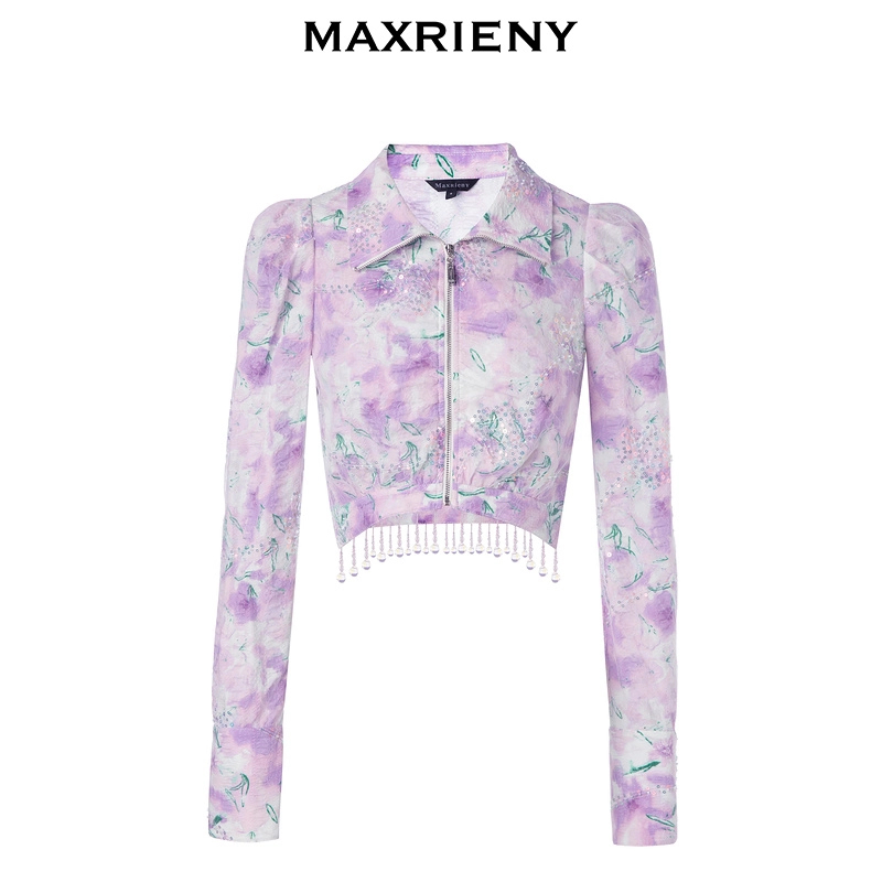 【商场同款】MAXRIENY优雅复古感短款夹克翻领短外套女2023春款