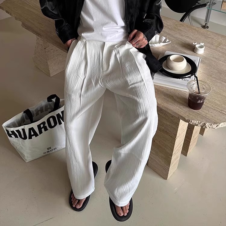 OXFREAK「肌理感 柔软单褶」老钱风男装夏季垂感直筒休闲裤宽松裤子