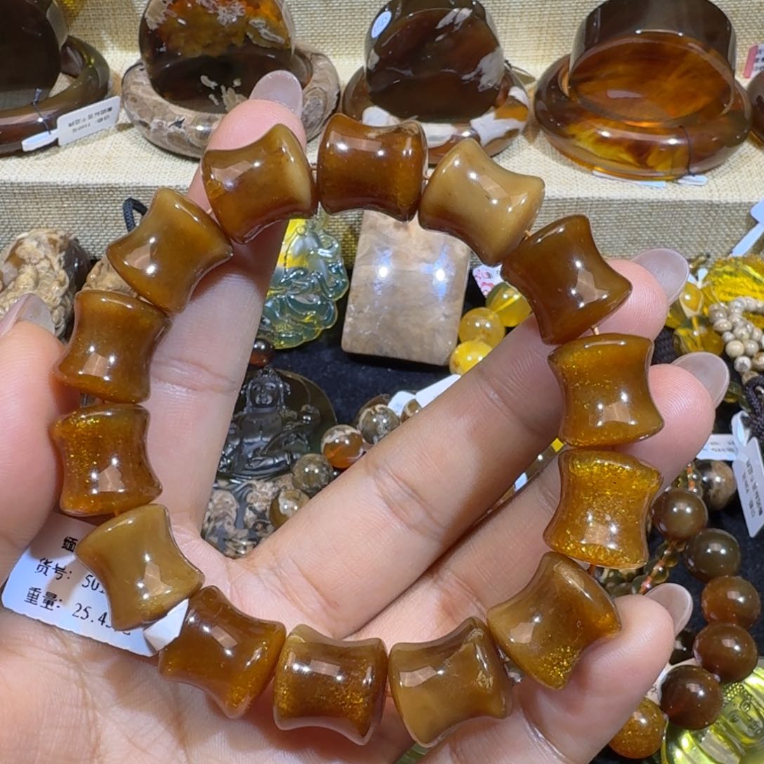 琥珀珠宝奇石未镶嵌竹节手串