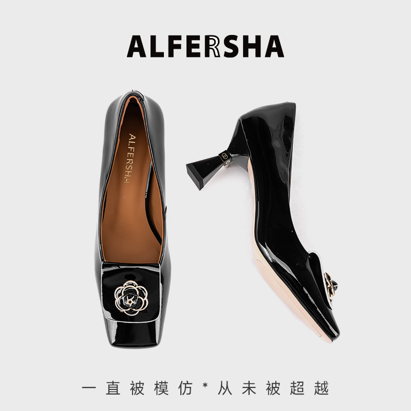 四季单鞋阿芙莎9688710气质法式细跟单鞋山茶花浅口高跟鞋B