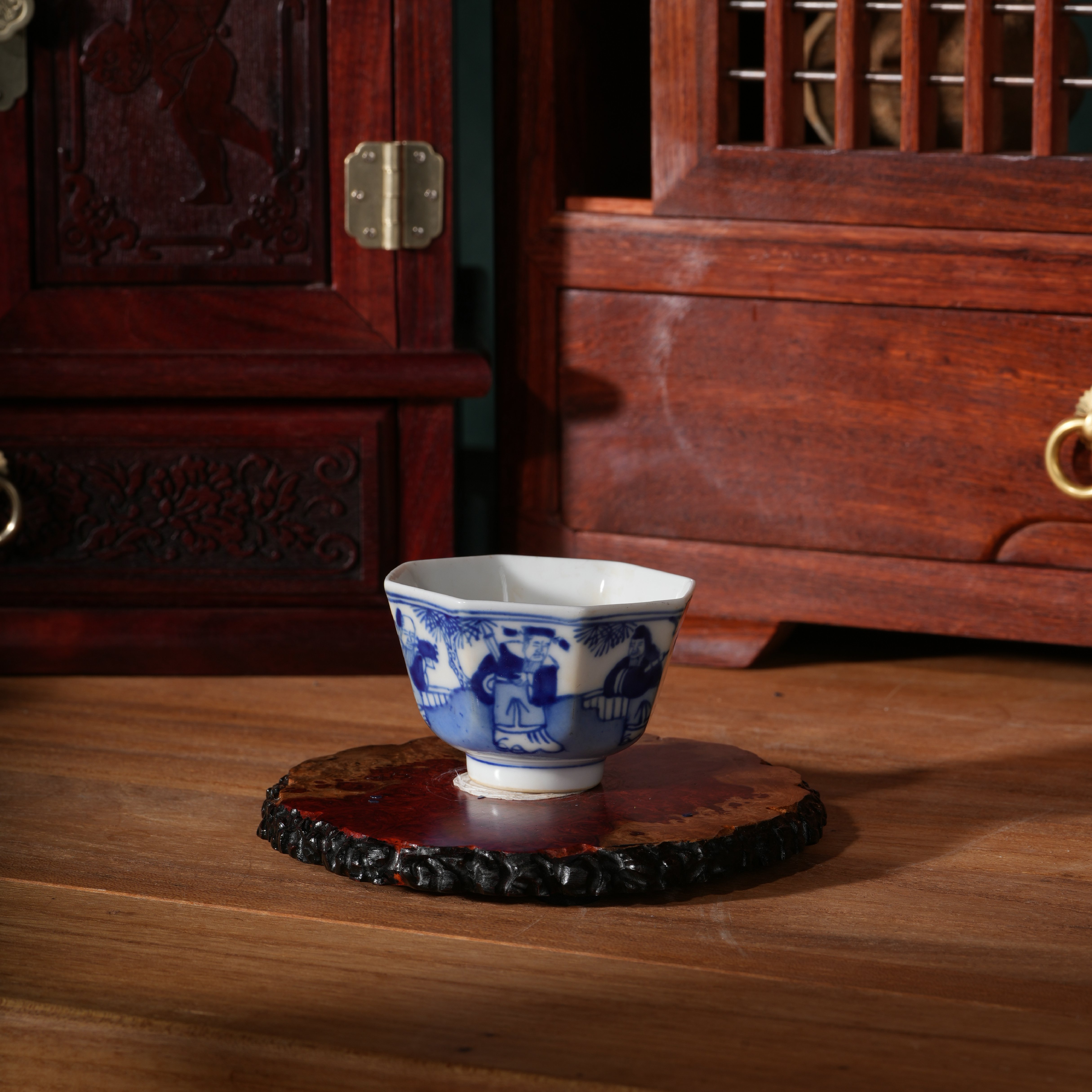 15晚清青花福禄寿杯 清晚期景德镇民窑老瓷器文物商店仿古家具