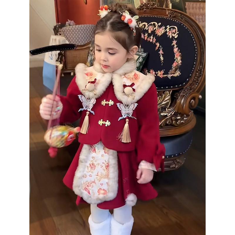 巴拉巴拉恩女童中国风红色夹棉套装秋冬儿童女宝宝加厚冬季女孩拜