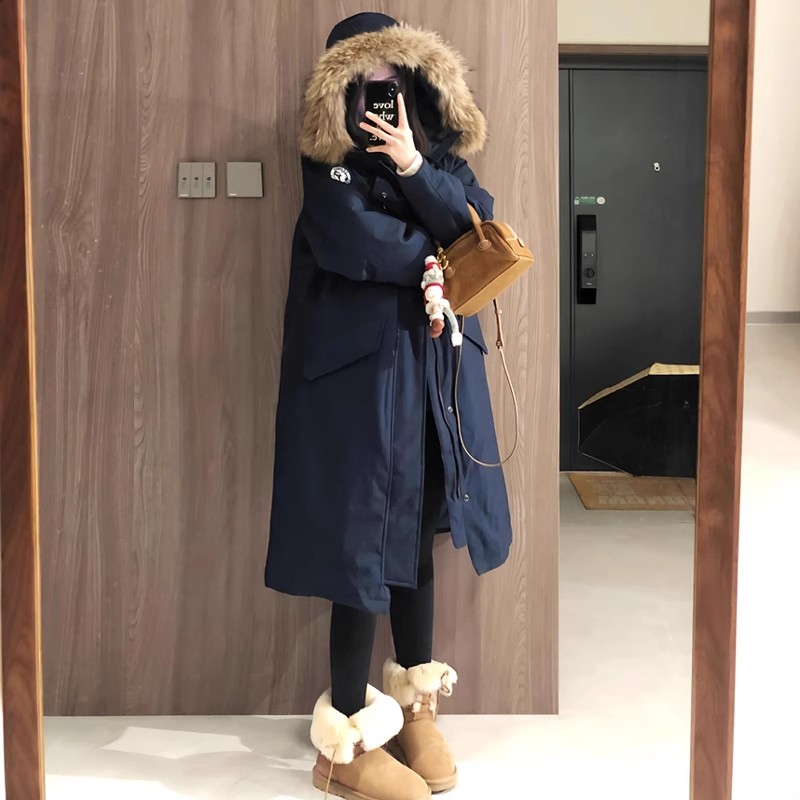  长款棉服女2025新款冬季加厚过膝大毛领派克服工装极寒棉服外套