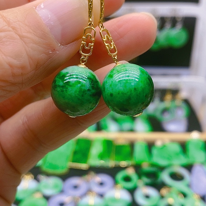 翡翠耳饰18K金镶嵌耳坠