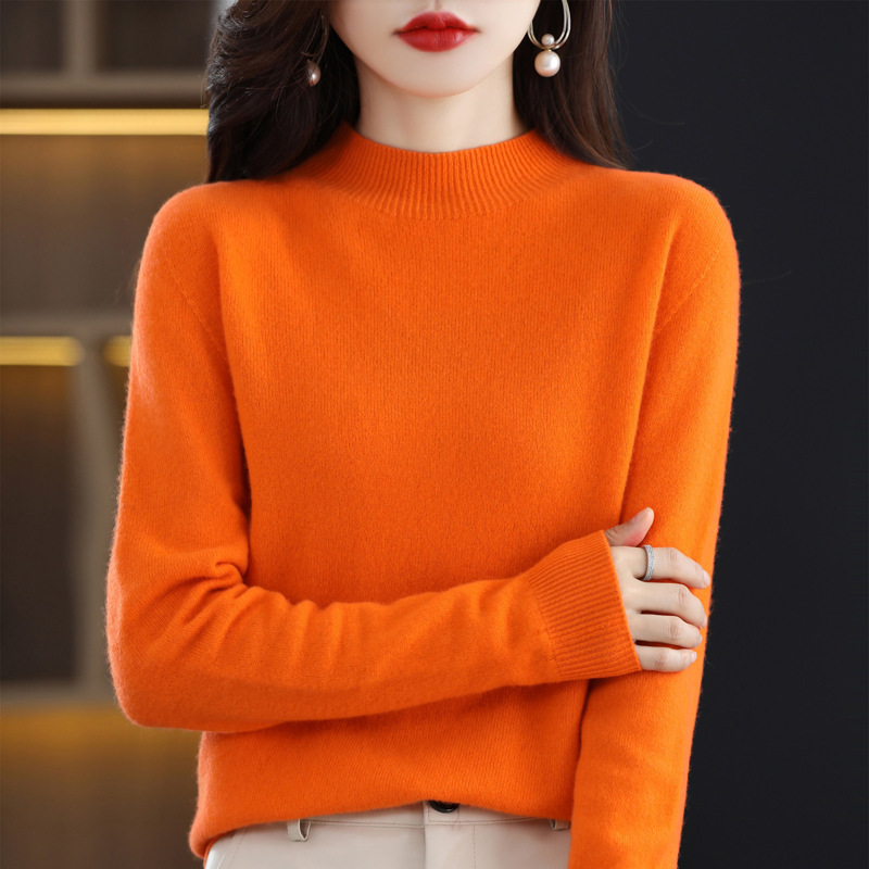 2022秋冬新款半高领针织衫女毛衣短款套头打底衫宽松百搭时尚上衣