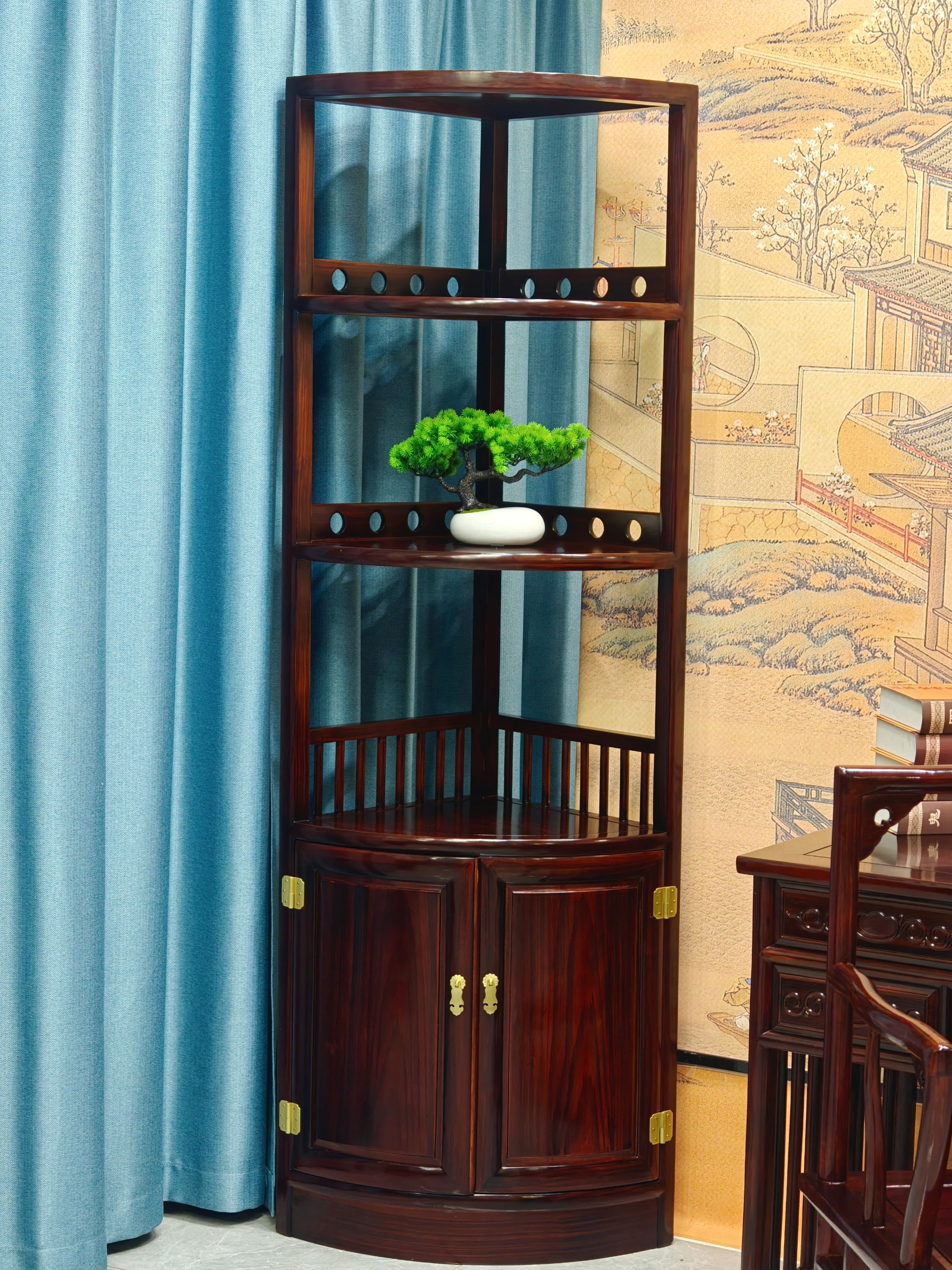 璟霖红木 黑酸枝角柜高度186直径46 墙角柜三角柜置物柜