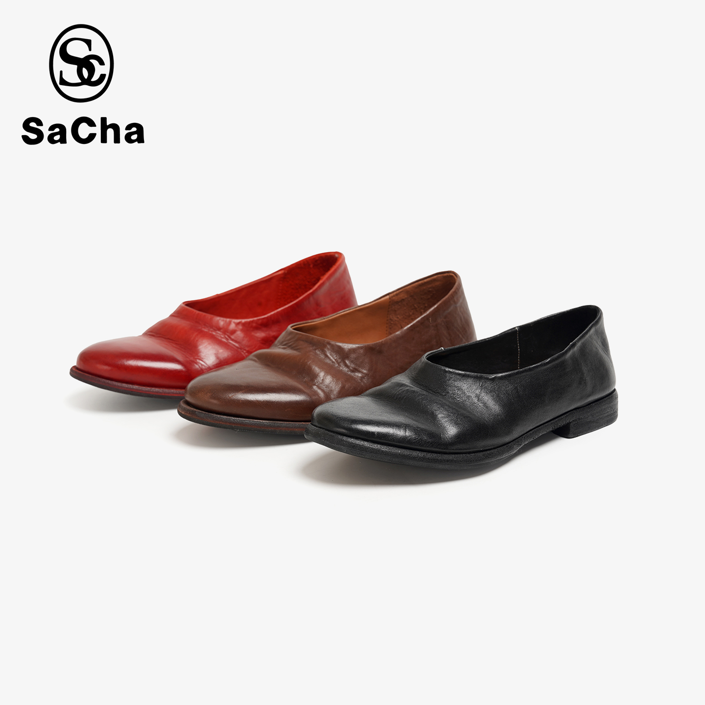 SACHA高端进口水洗马皮复古一脚蹬浅口女单鞋BTGJ-3108A