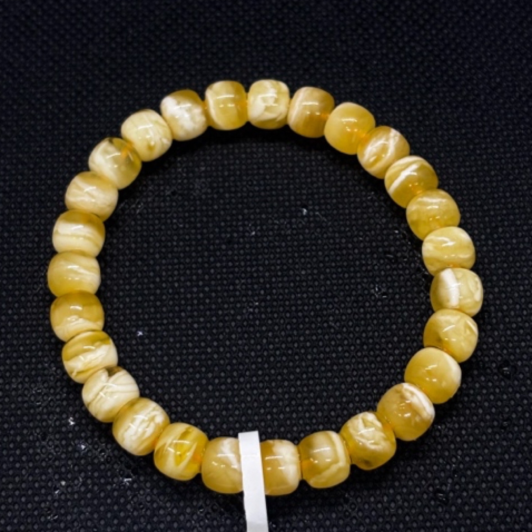 卡 8.3mm 金瓷白妖花精工老型蜜蜡手串 8.9g
