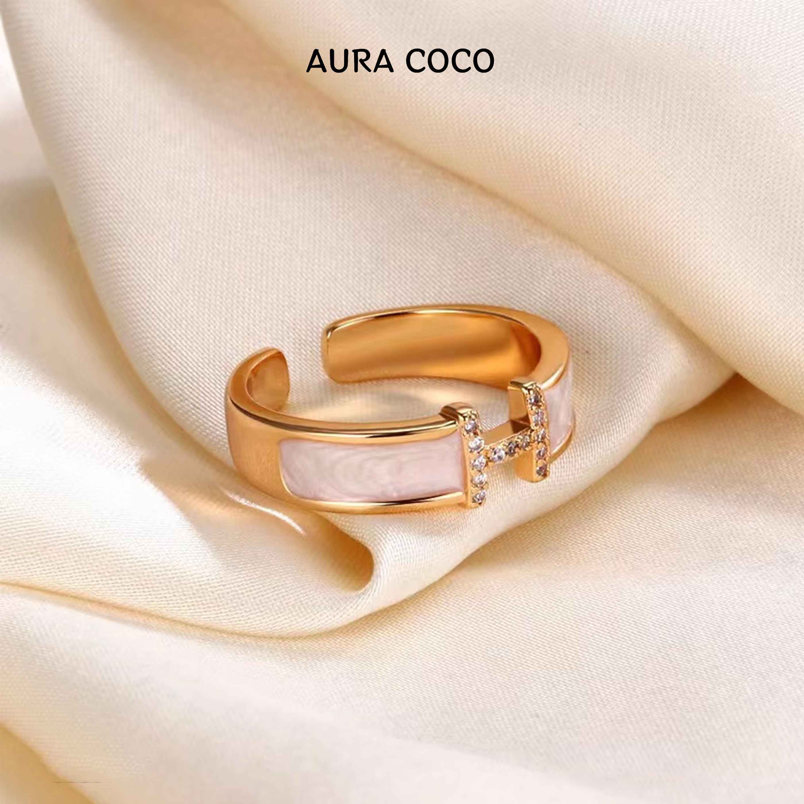  COCO高定 镀K金 H戒指字母开口戒指 气质轻奢D3701