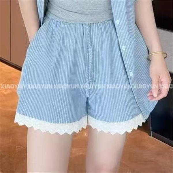 【短裤】花边条纹短裤 小允姐姐2025新款时尚气质高级花边条纹短裤