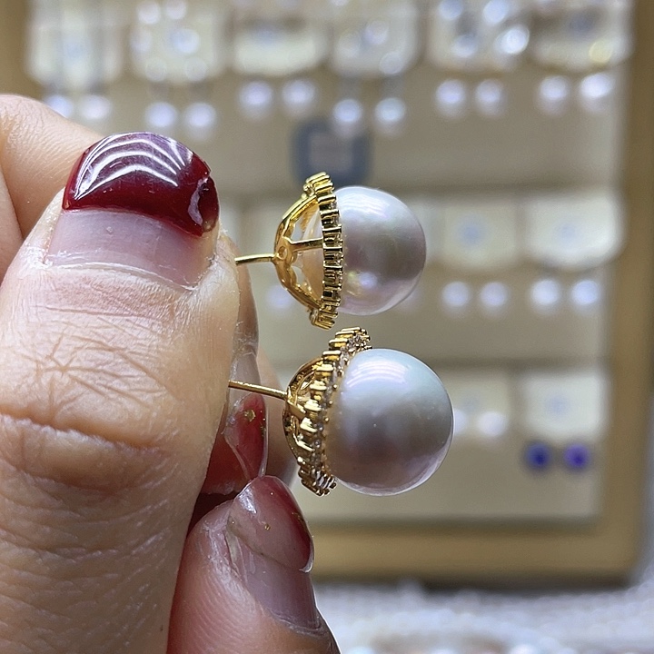 银S925镶嵌淡水珍珠耳饰