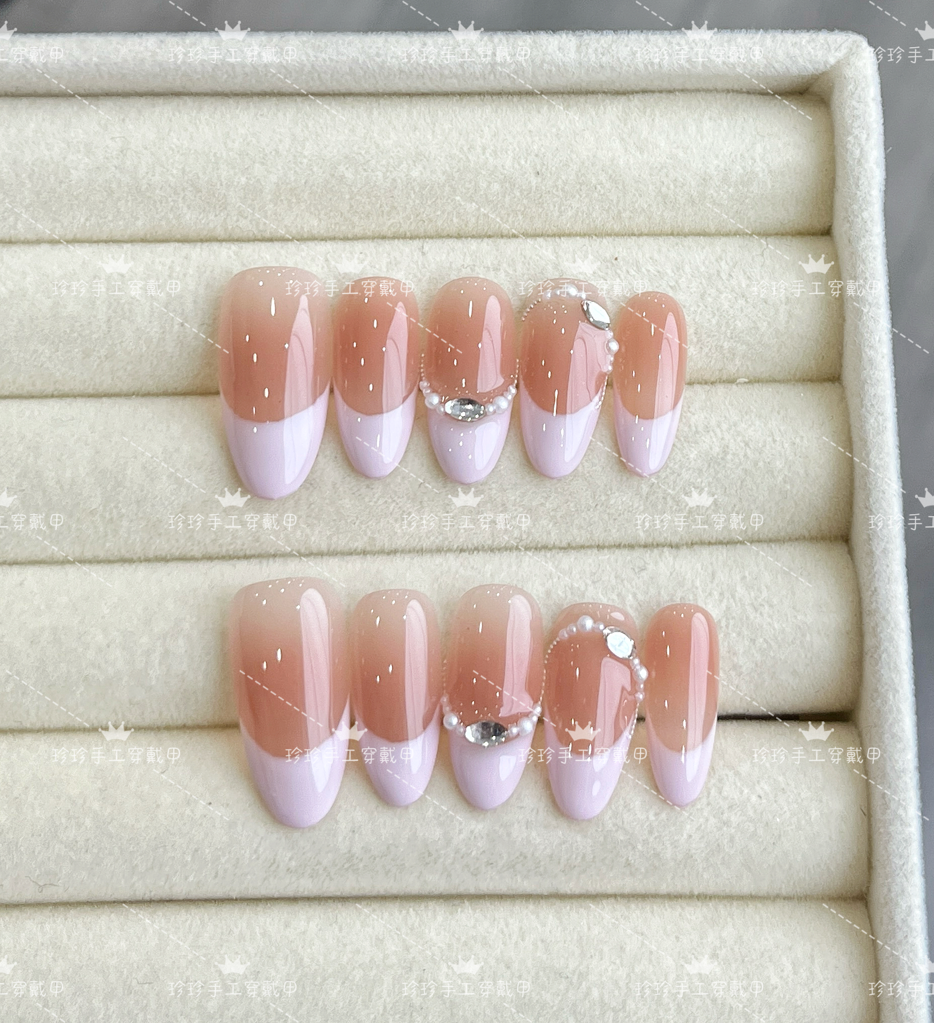 【奶油紫】珍珍手工穿戴甲温柔显白紫法式精致小钢珠可拆卸美甲贴片