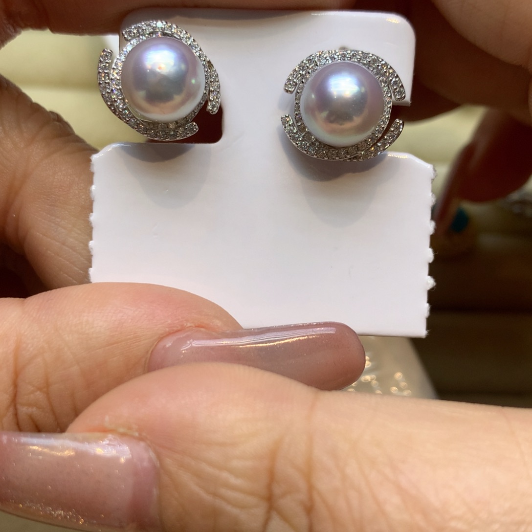 银S925镶嵌耳饰海水珍珠