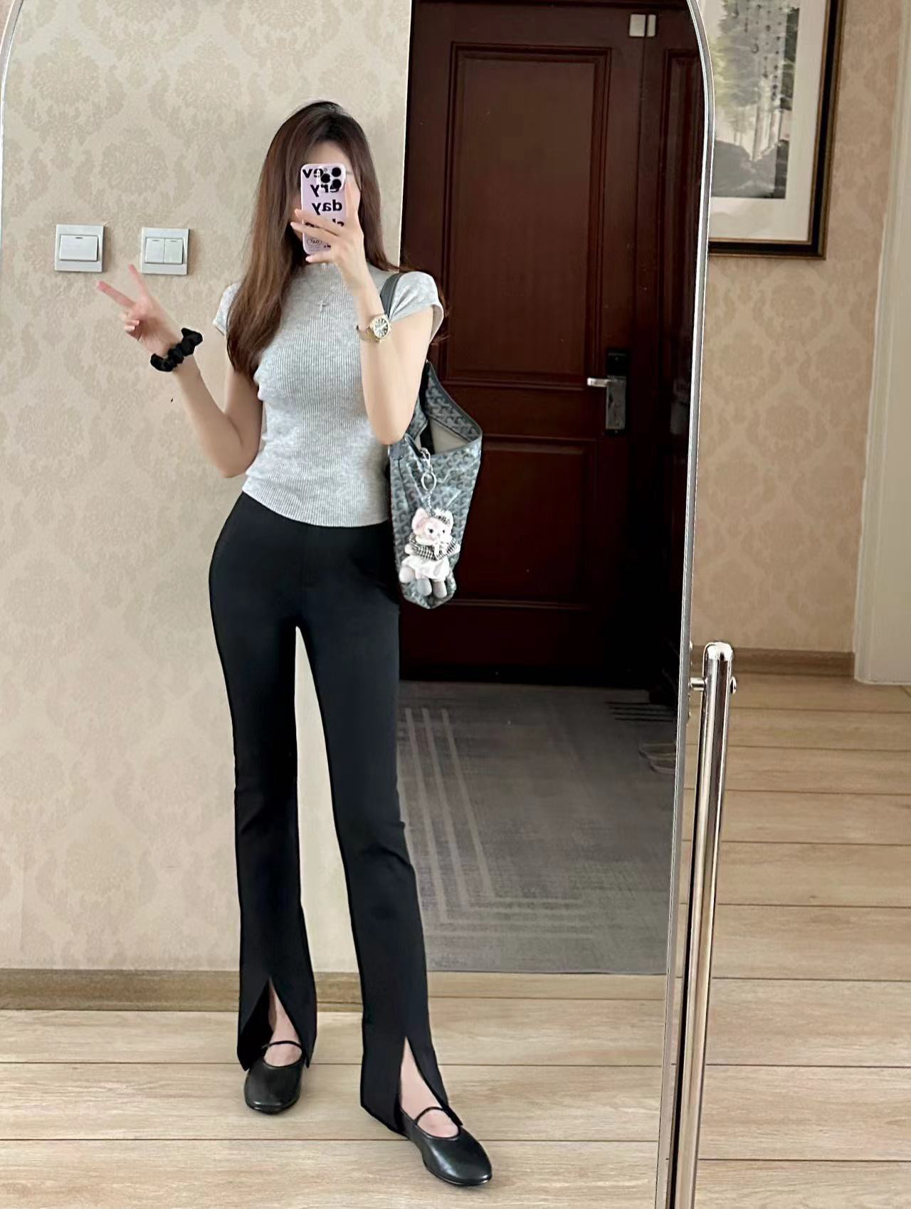 cottia前开叉修身长裤