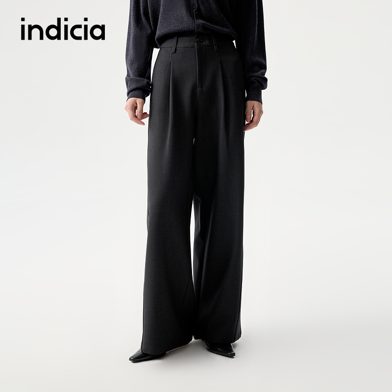 indicia标记25冬新款灰色时尚高腰垂感阔腿裤直筒拖地L2D5KZ221