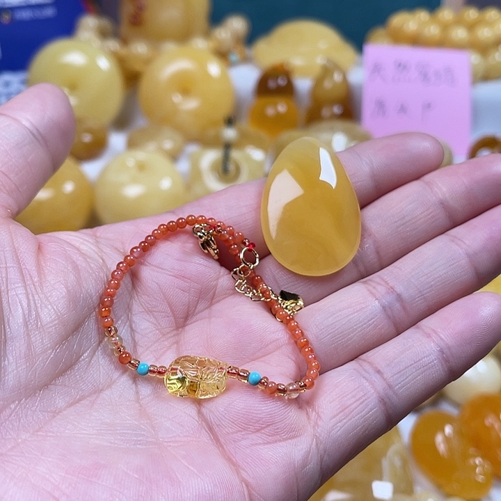 蜜蜡裸石未镶嵌水滴，手链