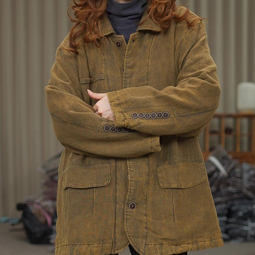 花璟麻社原创设计款炒色翻领夹棉棉衣外套（衣长73胸围130）