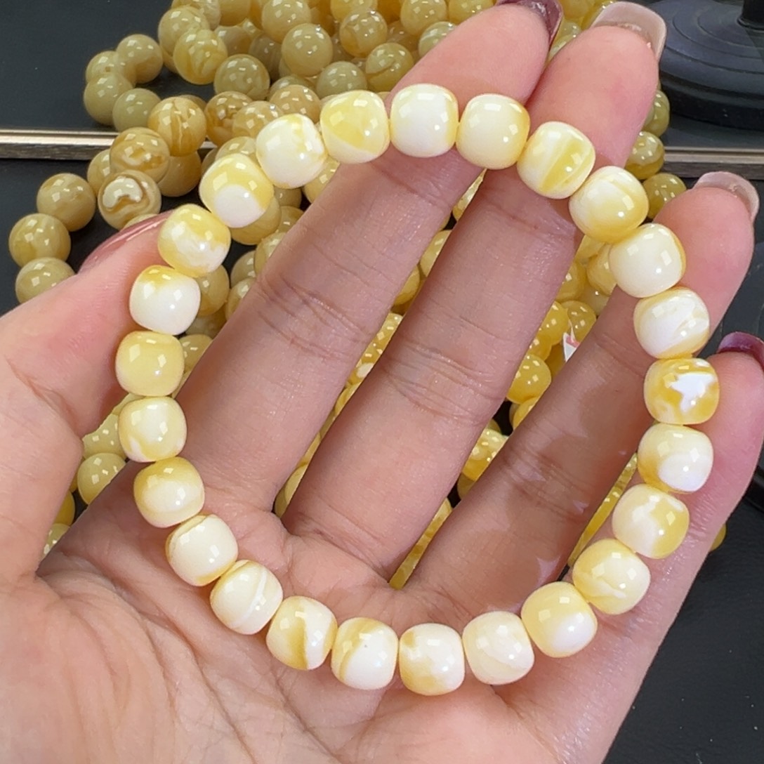 琥珀未镶嵌手链骨瓷白