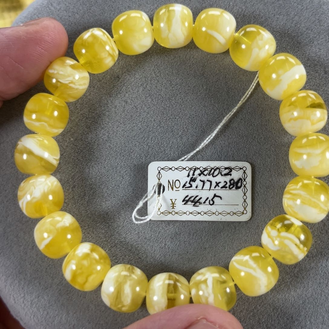 蜜蜡手串未镶嵌纯天然俄料金瓷白花虎皮