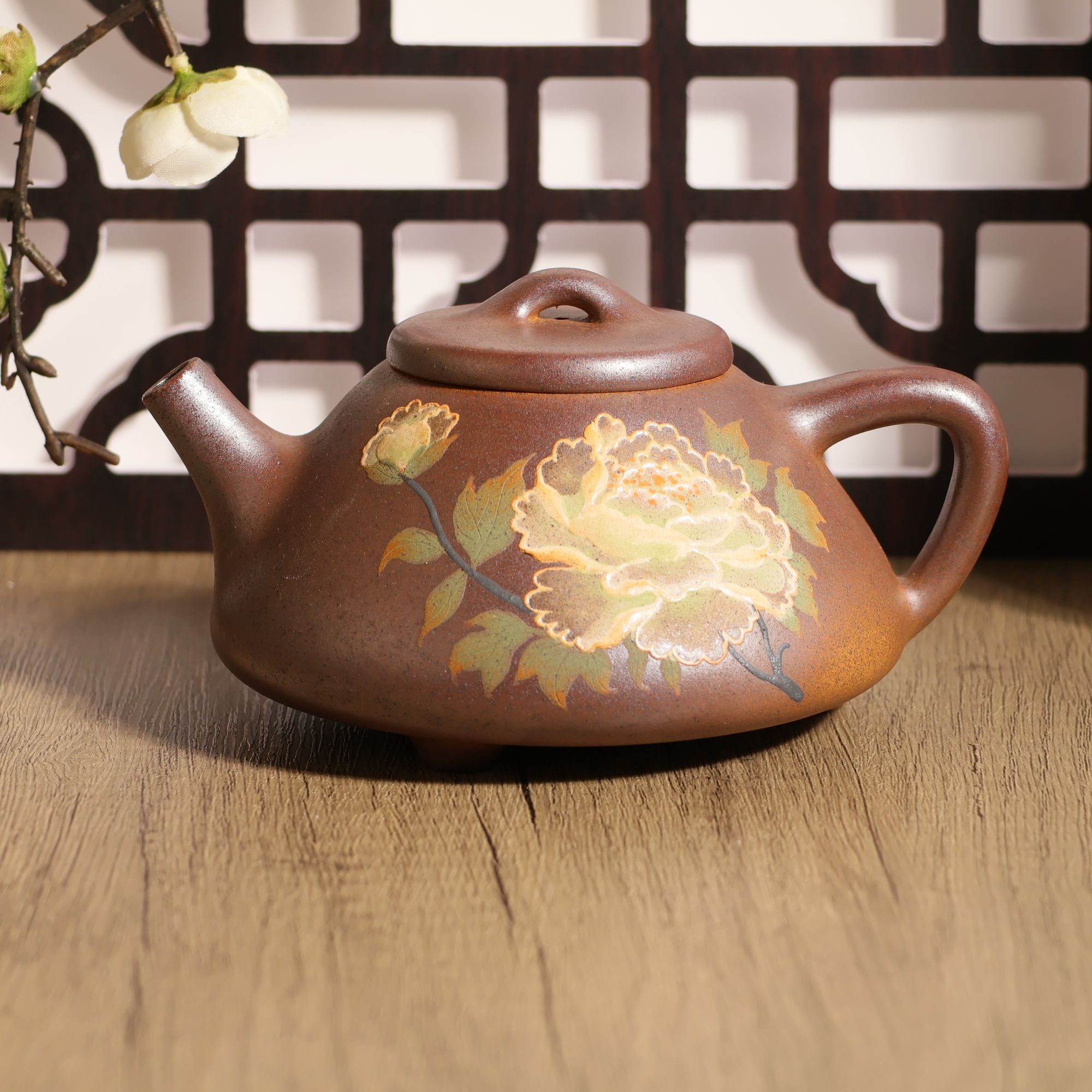 原矿紫砂茶具经典款  泥绘 子冶石瓢壶