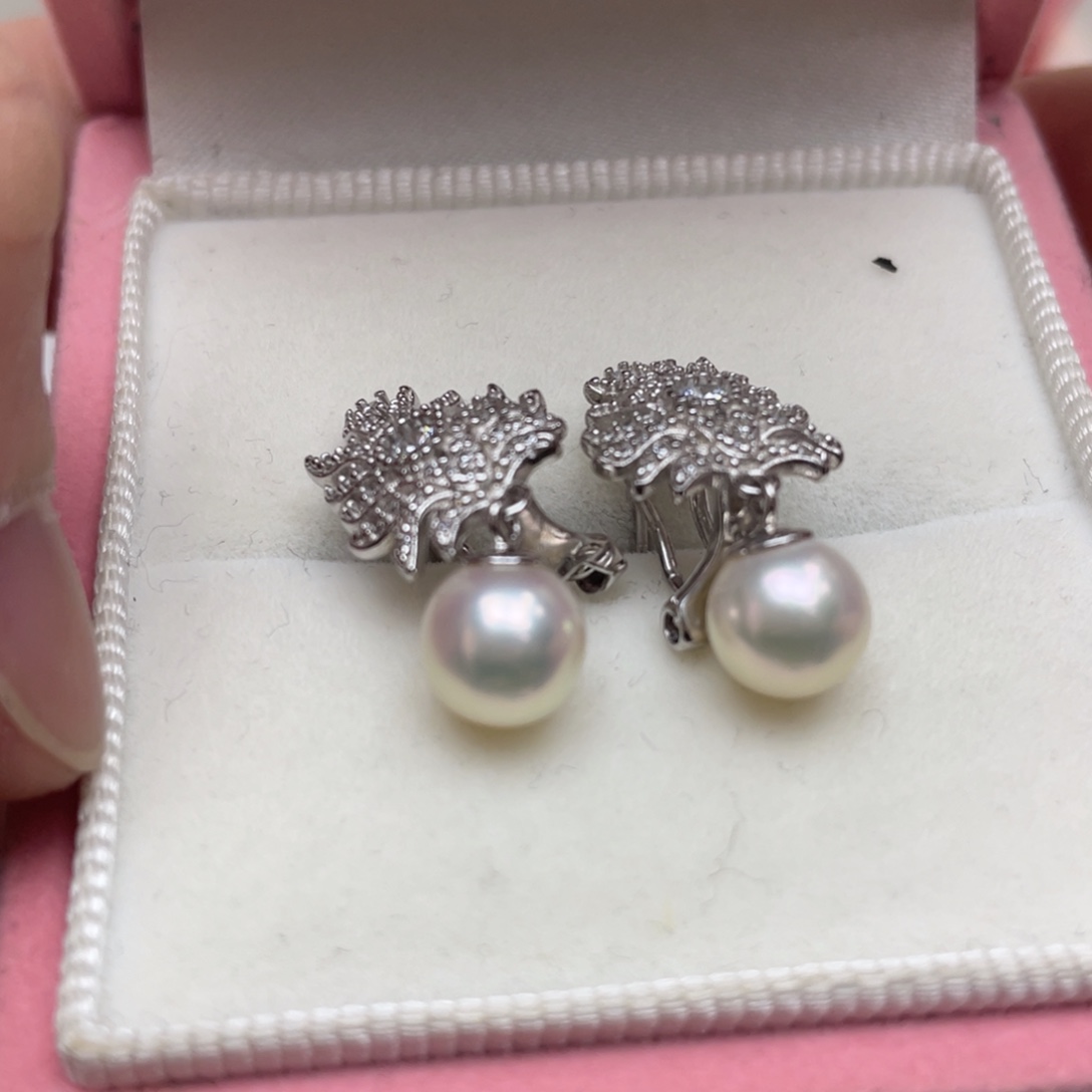 耳饰银S925镶嵌海水珍珠