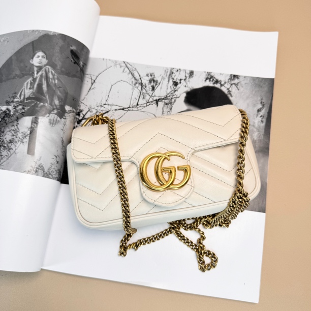 95新 GUCCI/古驰 迷你白金马蒙斜挎包/1636