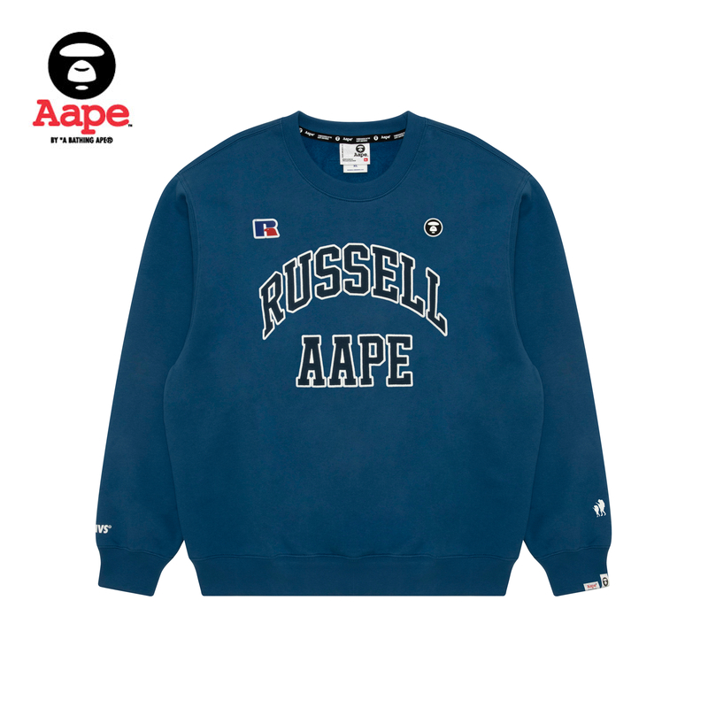 Aape联名RUSSELL男装25秋冬经典徽章复古薄绒圆领卫衣9782XAP