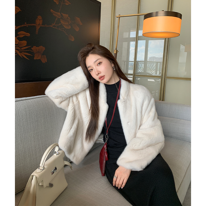 新款进口天鹅绒小个子母貂皮大衣女年轻时尚短款水貂毛D23296-A