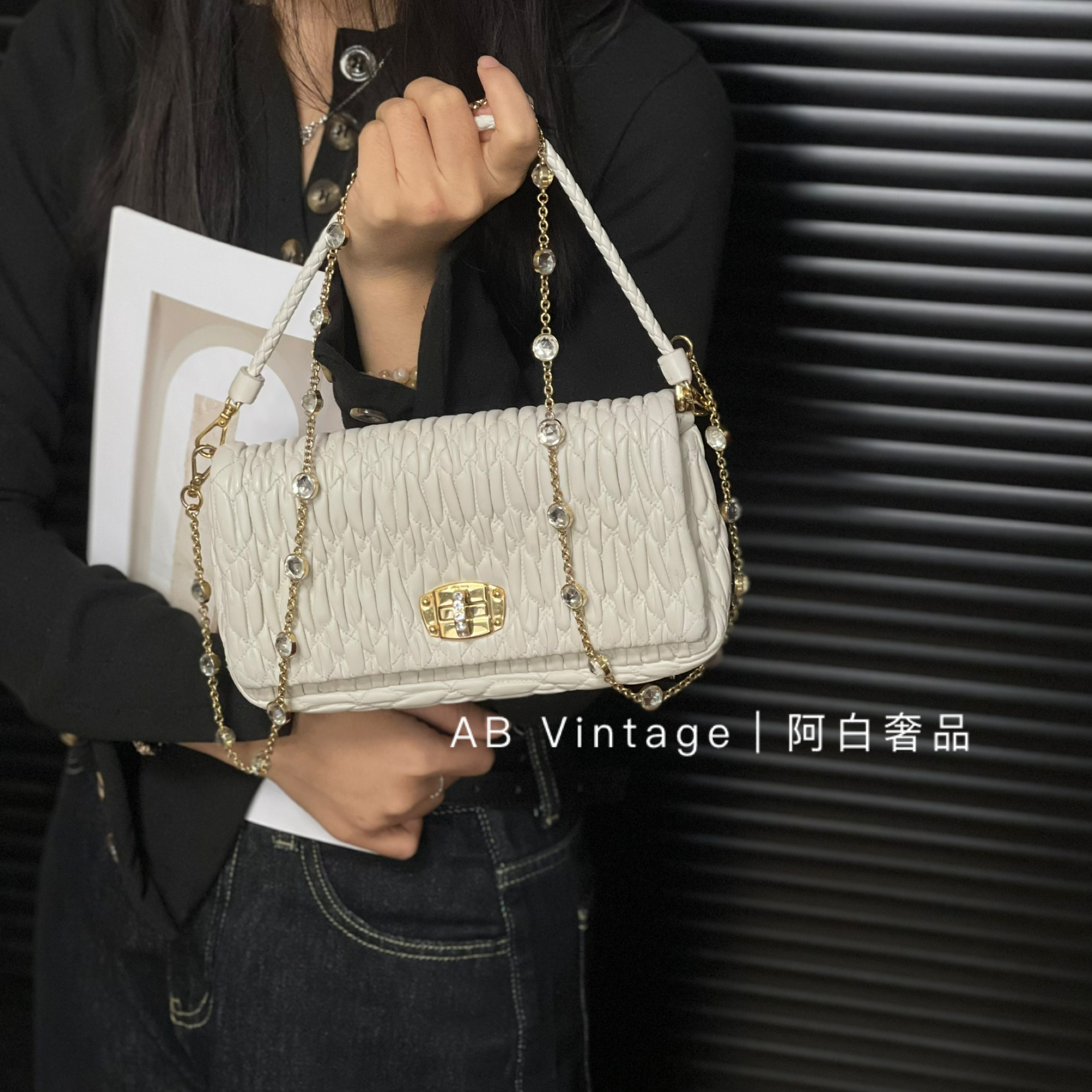 95新 MIU MIU/缪缪 阿白奢品/缪缪 白金法棍包