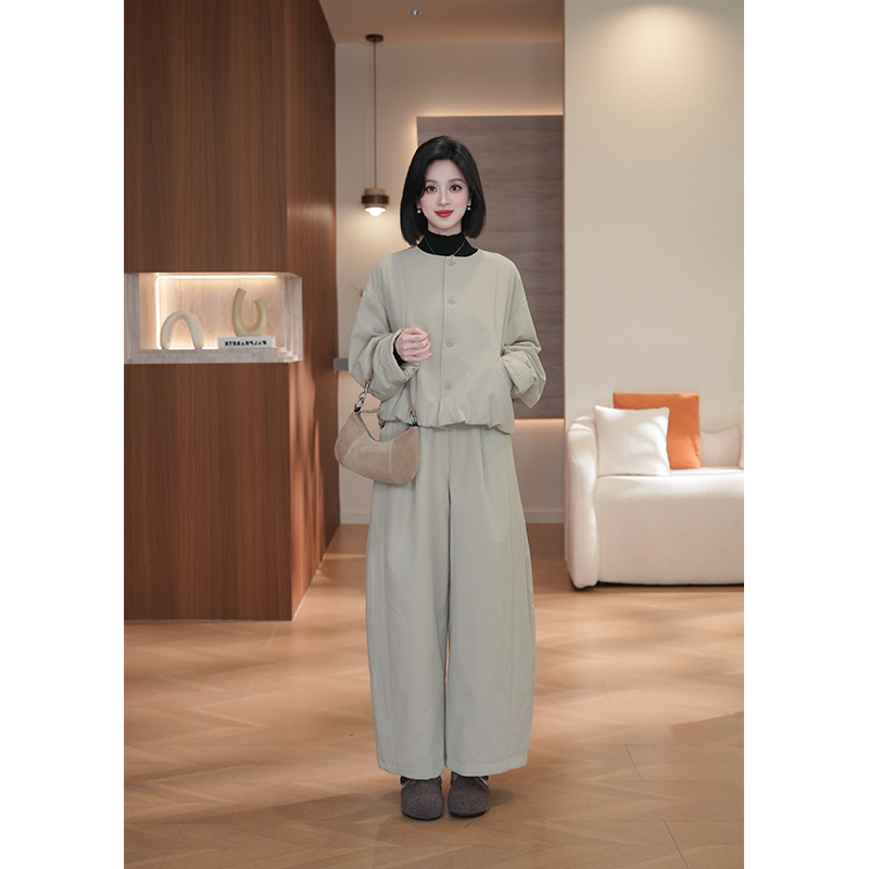 冬款空气感保暖棉服气质白搭设计感套装两件套