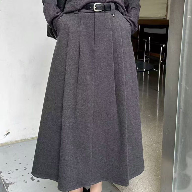 邹先森6821-28半身裙秋冬款高腰a字长款显瘦遮胯气质百搭