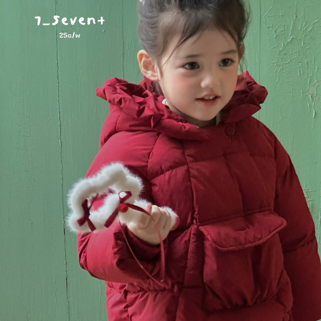 7-seven正品女童羽绒服可爱仙女棒红色年服羽绒服外套保暖厚实