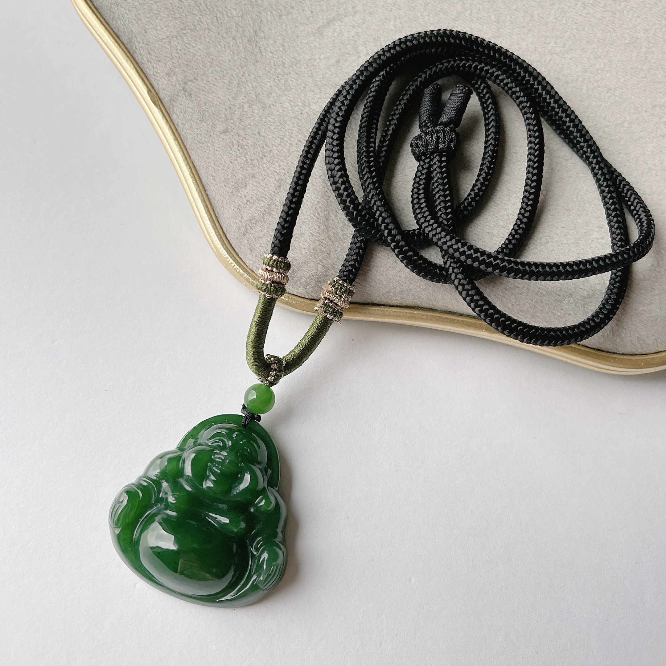 晶雁±35mm和田玉碧玉佛公吊坠气质时尚精美百搭手工女款