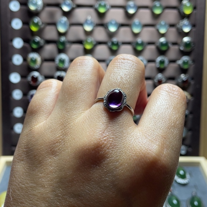 蛇纹石玉银S925镶嵌戒指