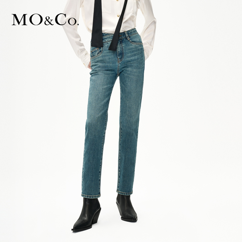 【赵老板专属】【土耳其棉】MOCO冬剪边拉线高腰九分牛仔裤MBC4JEN019